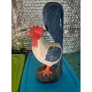 Rooster Carved Wood Red White Blue Farmhouse